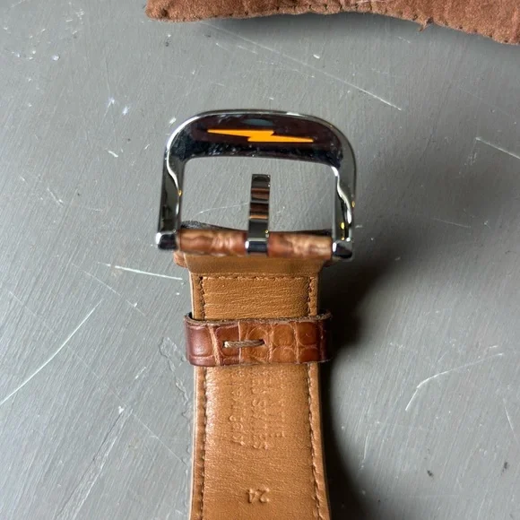 Shinola Runwell Chrono 47mm Black Tan Alligator Leather Watch AUTHENTIC